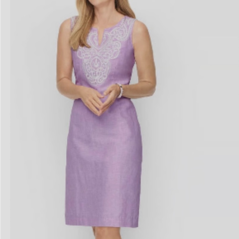 Talbots Embroidered Linen/Cotton Shift Dress - Size 8